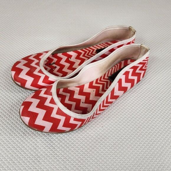 Missoni Red White Chevron Print Flats Womens Size 7 EU 38 - Picture 4 of 8